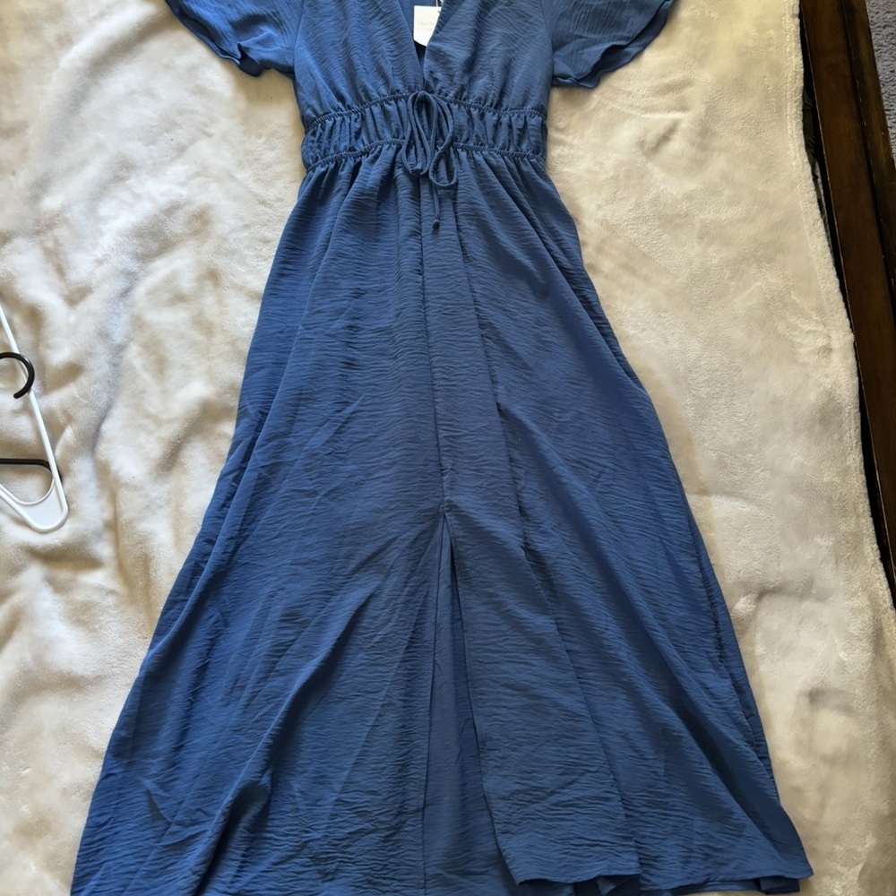See You Monday Textured Blue Dress